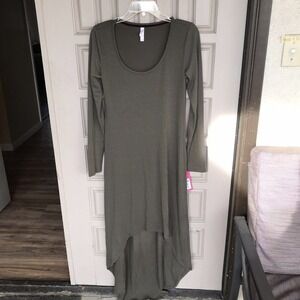 Exhileration Pencil Maxi Dress SzM Hi Lo Army Green Long Sleeves Round Neck NWT